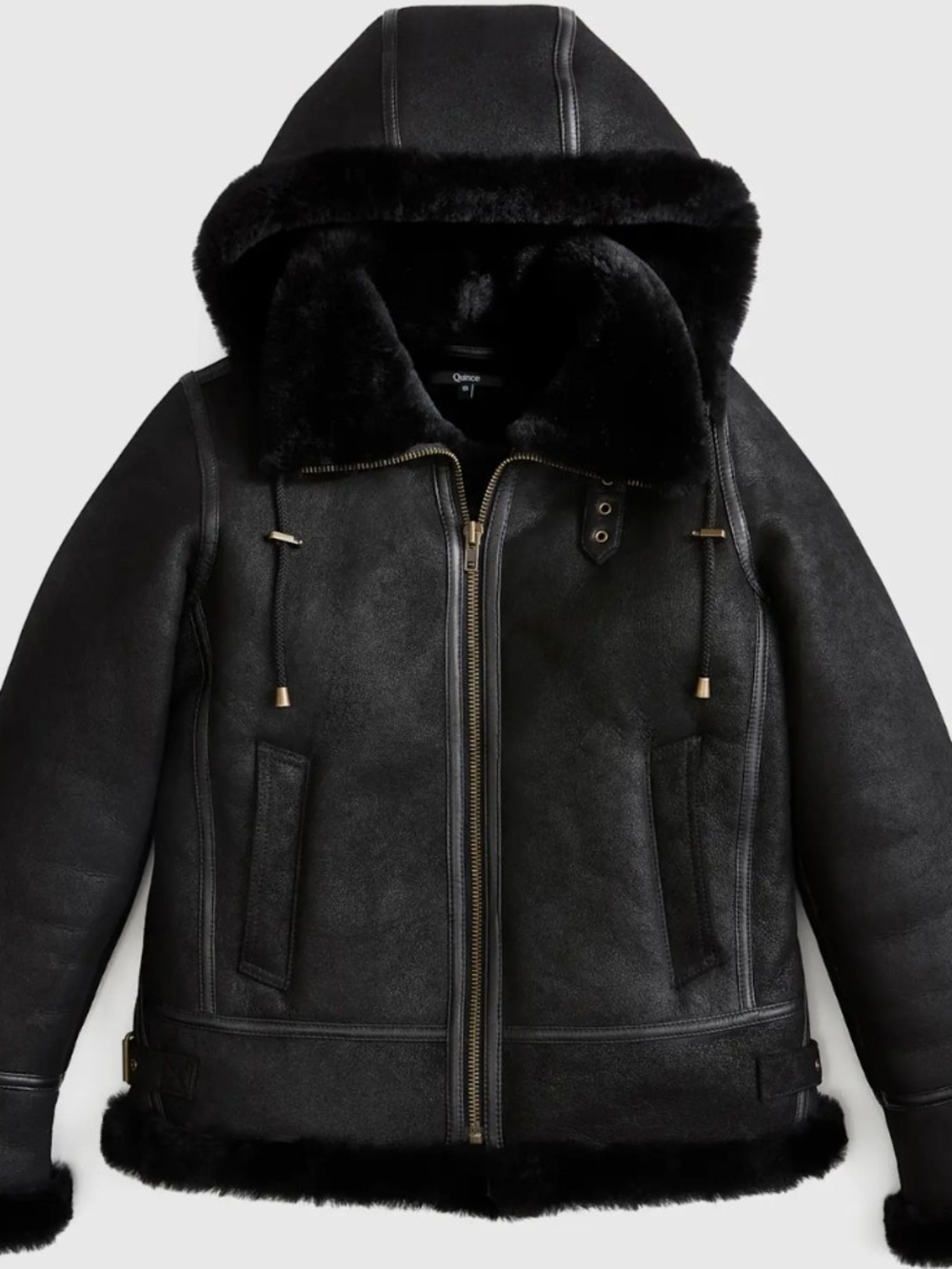Quince 100% Shearling Lined Suede Leather Cold Weather Jacket NWT Small Black